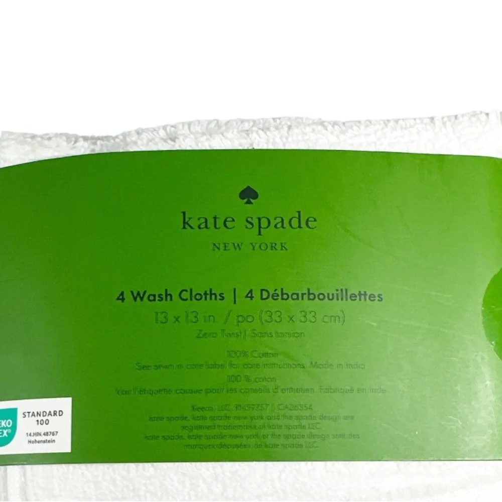 NEW Kate Spade WHITE WASH CLOTHS SET/4
